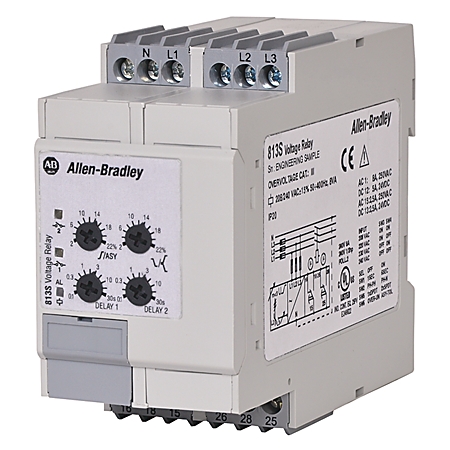 Gerilim İzleme Rölesi, 3 Fazlı, 380-415V AC, Kendinden Güçlü, 50 √ 400 Hz, Düşük ve Aşırı Gerilim Koruması, 2-SPDT Kontak, Ayarlanabilir Zaman Gecikmesi, Faz Kaybı / Dengesizlik / Ters Çevirme Koruması, Programlanabilir Mandal veya Ayar Seviyesinde Engelleme, Otomatik Sıfırlama image