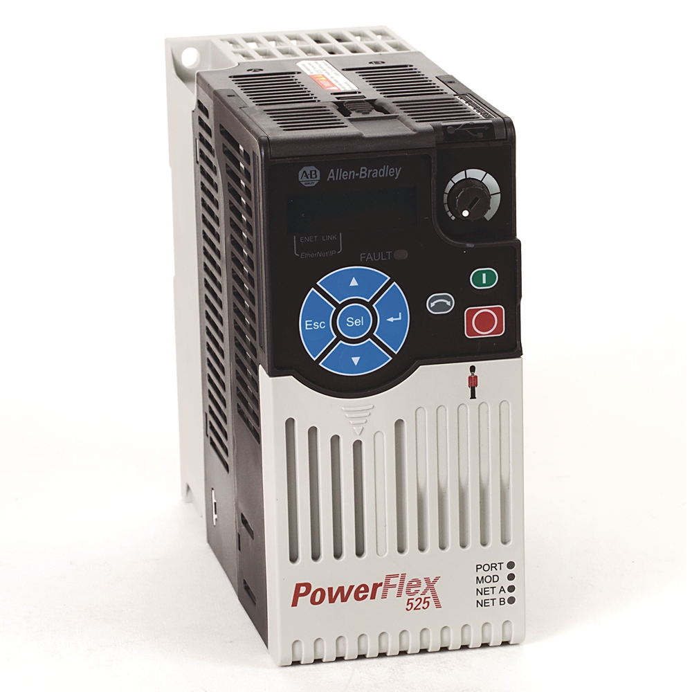 PowerFlex 525 AC Sürücü, Gömülü EtherNet/IP ve Güvenlik, 525...600V AC, 3 Faz, 4,2 Amper, 3 Hp, 2,2 kW Normal Görev; 3 Hp, 2,2 kW Ağır Görev, Çerçeve A, IP20 NEMA / Açık Tip, Filtre Yok