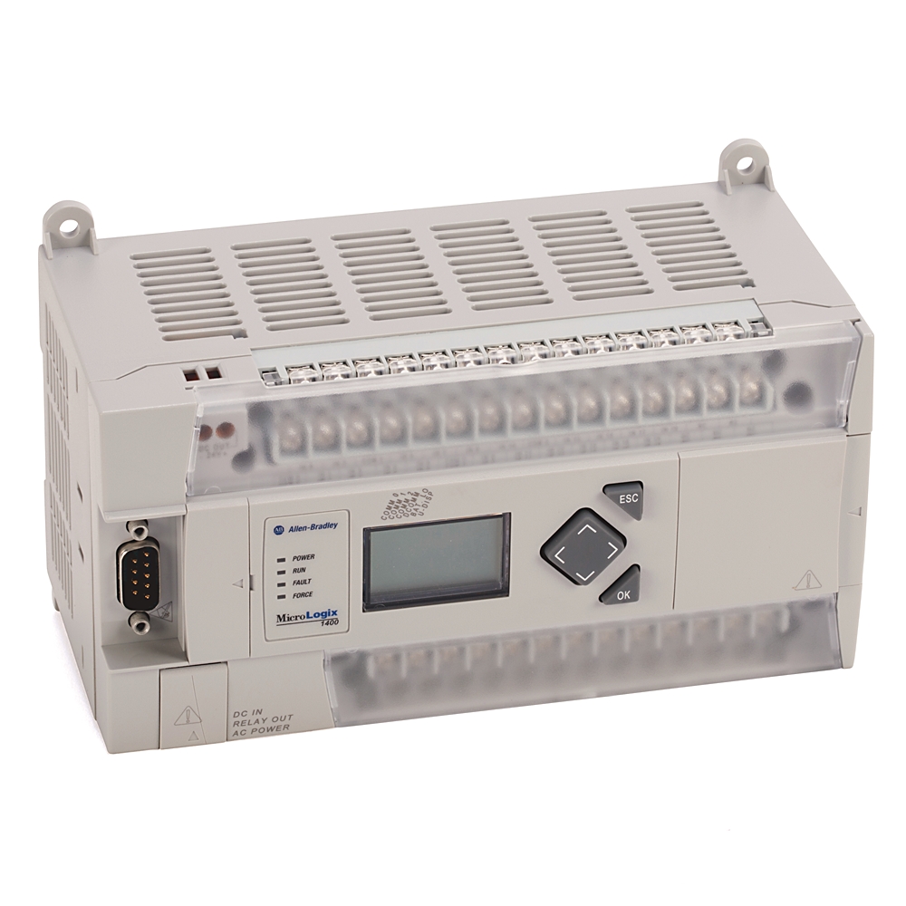 MicroLogix 1400, 12 dijital hızlı 24V dc giriş, 8 dijital normal 24V dc giriş, 12 röle çıkışı, 110/240V ac güç