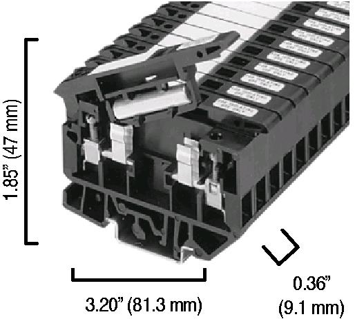 Terminal Bloğu, Vida Bağlantılı, Eriyebilir, Kırmızı LED Atmış Sigorta Göstergesi, 9,1 x 81,3 x 47mm (0,36 x 3,20 x 1,85 inç), 1 Kutuplu, Siyah, Pkg. Adet 25, GERİLİM ORANI UR - 10...57V AC/DC, CSA - 10...57V, IEC - 10...57V, MAKSİMUM AKIM ORANI UR - 15A, CSA