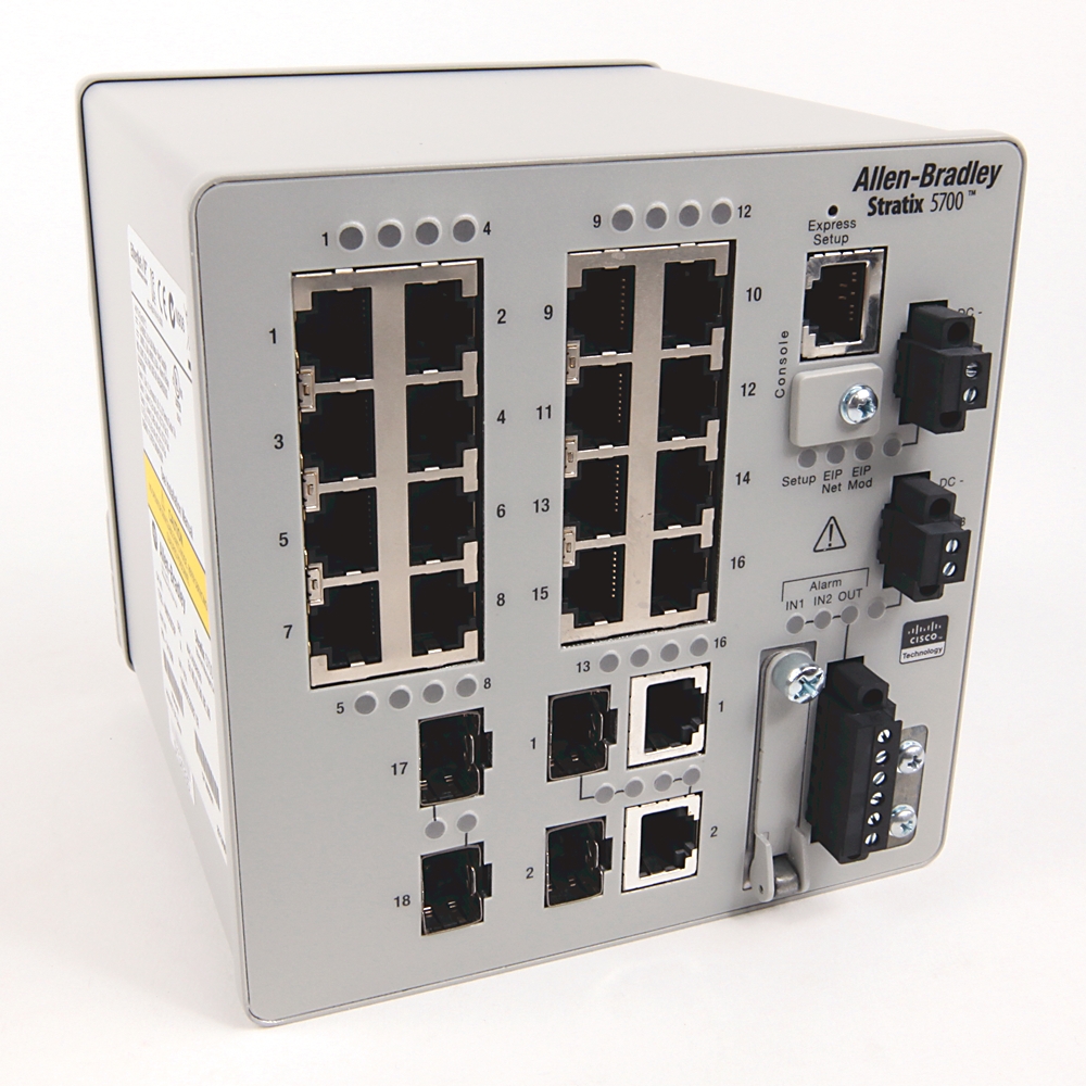 Stratix 5700, 16 bakır 10/100 bağlantı noktası, 2 combo (bakır veya SFP yuvası) 10/100/1000 bağlantı noktası, 2 SFP 10/100 yuvası, tam FW, 1588 PTP