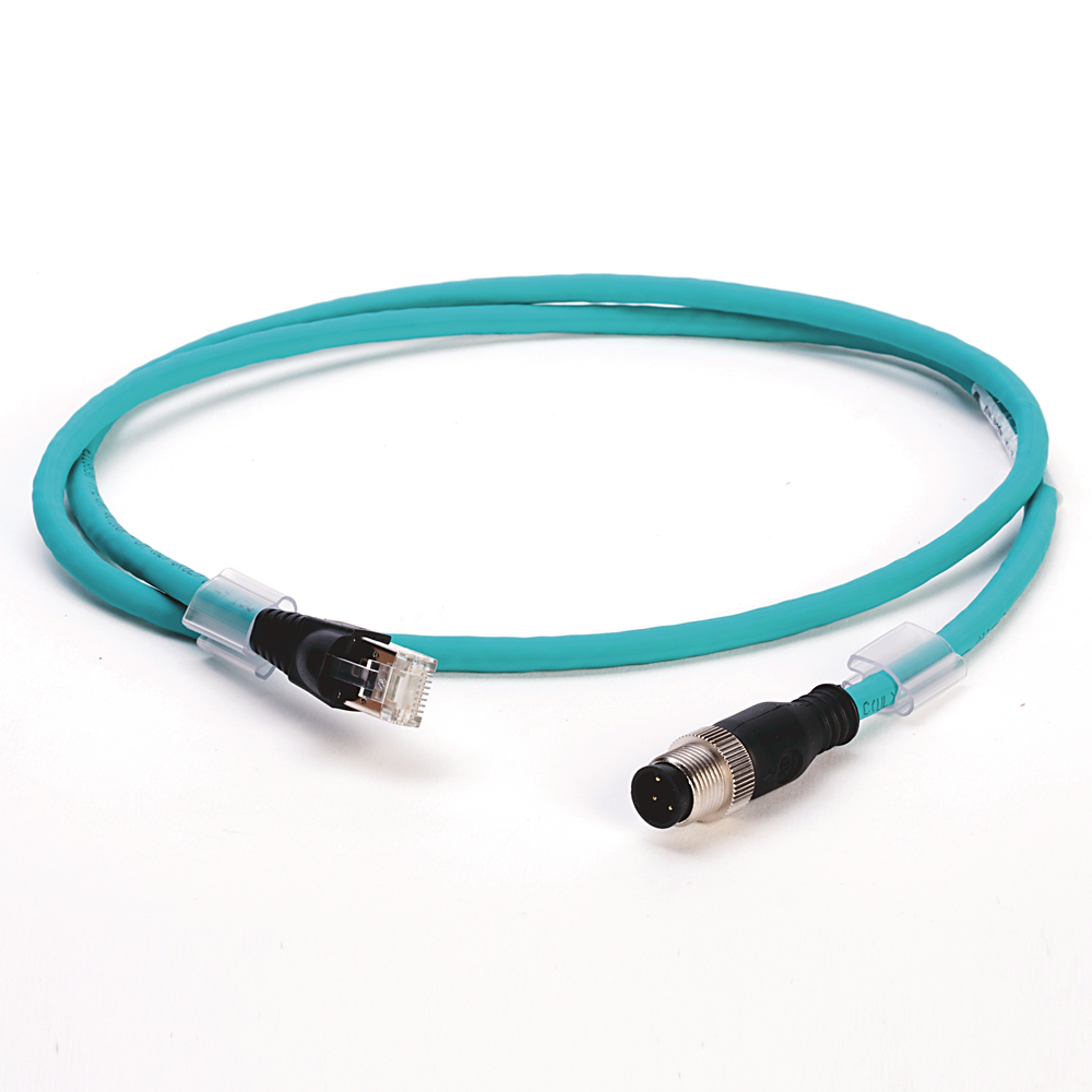 Ethernet Ortamı, Mikro D-Kodu, QD Stili, Standart, Düz Erkek, 4 iletken (2 çift), Teal 24 AWG Highflex TPE, Ekransız, 100BASE-TX, 100 Mbit/s, RJ45 Konnektör, Düz Erkek, standart, 10 Metre, Standart