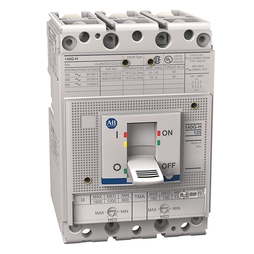 [140G-H2F3-D10] Kalıplı Kasa Ckt-Bkr, 125A H Çerçeve, 480V'da 25 kA, T/M - Adjst Thrm / Adjst Mgntc, 3 Kutuplu, 100A, Yüzde 80 MCCB, Bara Montajı Yok, YOK, YOK, YOK