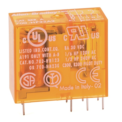 [700-HP32A24] PCB Pin Stili Röle, 24V 50/60Hz, Standart Kontak, 2 Değiştirme Kontağı (DPDT)