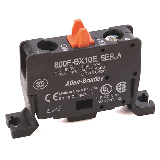 [800F-BX10] 22,5 mm PB Taban Montajı, Vidalı Kontak Bloğu, 1 N.O.