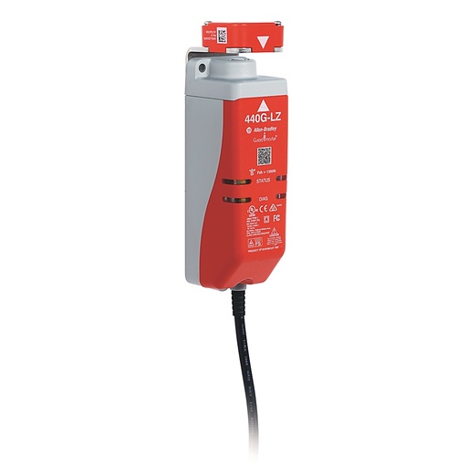 [440G-LZS21UPRB] Guardlock Switch, 440G-LZ, Serbest Bırakma Gücü, 2 N.C. Güvenlik, 1 N.O. Kilit Aux, Katı Hal Kontakları, Benzersiz Kodlu Aktüatör, PVC Kablo 10M, Plastik