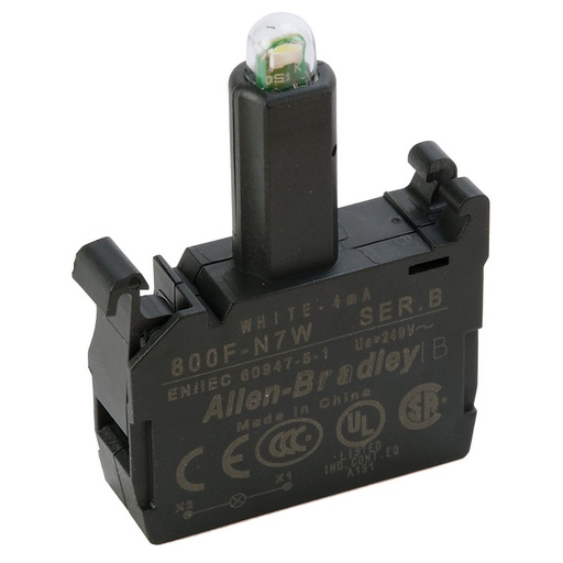 [800F-N7W] 22mm LED Modül, LED, Beyaz, 240V AC, Mandallı Montaj