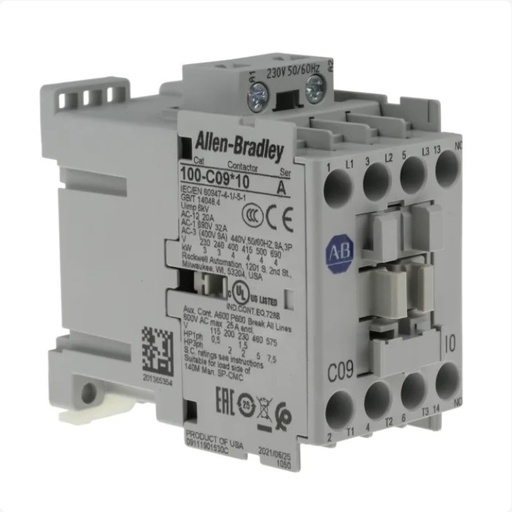 [100-C09KF10] Kontaktör, 9 A, 230V 50/60 Hz, AC, 3 Normalde Açık Kutup, 230V AC 50/60 Hz, 1 NO Kontak ve 0 NC Kontak, Tekli Paket