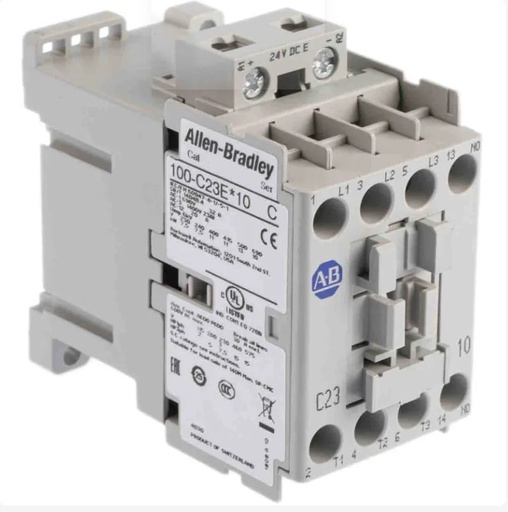 [100-C23EJ10] Kontaktör, 23 A, IEC, 24V50/60Hz/24VDC Elec Cl, Elektronik, 3 Normalde Açık Kutup, 24V DC Elektronik, 1 NO Kontak ve 0 NC Kontak, Tekli Paket