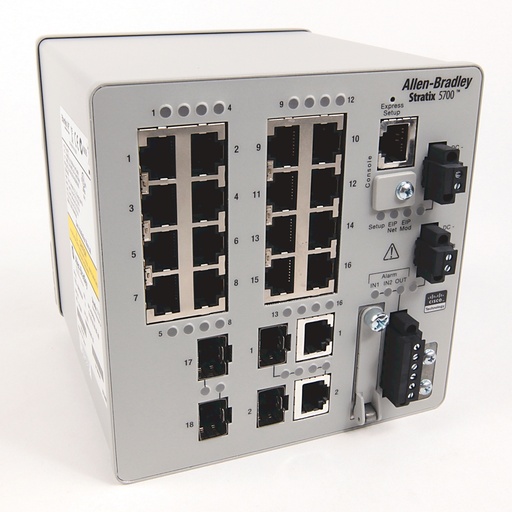 [1783-BMS20CGP] Stratix 5700, 16 bakır 10/100 bağlantı noktası, 2 combo (bakır veya SFP yuvası) 10/100/1000 bağlantı noktası, 2 SFP 10/100 yuvası, tam FW, 1588 PTP