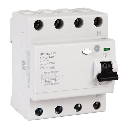 [1492-RCDA4A40-US] 1492-RCDA, Redidual Akım Cihazı, 4 P, 30mA Hassasiyet, 40 A, 110V Utest
