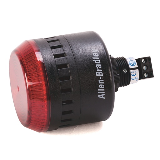 [855PC-B24LE422] 855PC LED'li Panel Montajlı Siren, Siyah Muhafaza, 24V AC/DC, 65 mm, Kırmızı Lens, 22,5 mm Montaj Deliği
